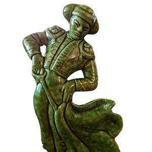 Vintage Matador Bullfighter Ceramic Figure Mid-Century Green Mottled Glaze Potte